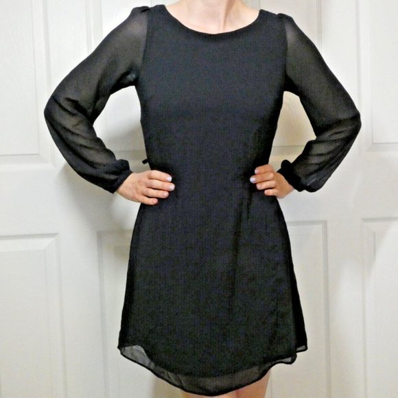 Atmosphere Prom Size 4 Black Chiffon Dress Long Puffy Sleeves Modest British - Picture 1 of 11